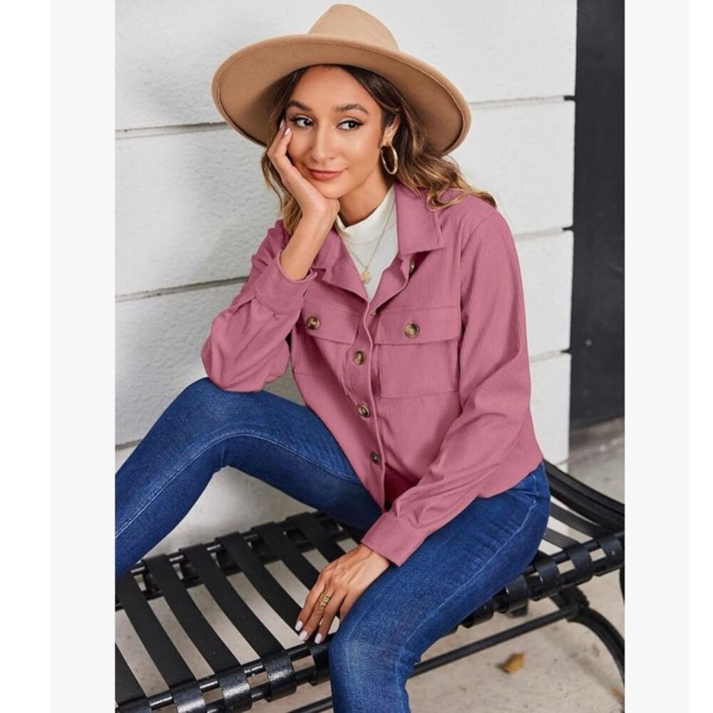 Womens Pink/Mauve Button Up‎ Flannel Shacket Size M Medium Long Sleeve